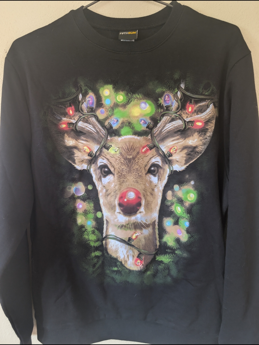 Fifth Sun Men's Black Holiday Reindeer Sweatshirt M